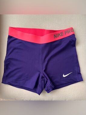 Nike Pro Shorts -  Purple with Pink Waistband